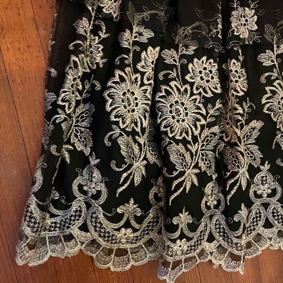 Vintage 80's Black and Gold Floral Tulle Maxi Skirt Mylesport Size 26 - Picture 4 of 4